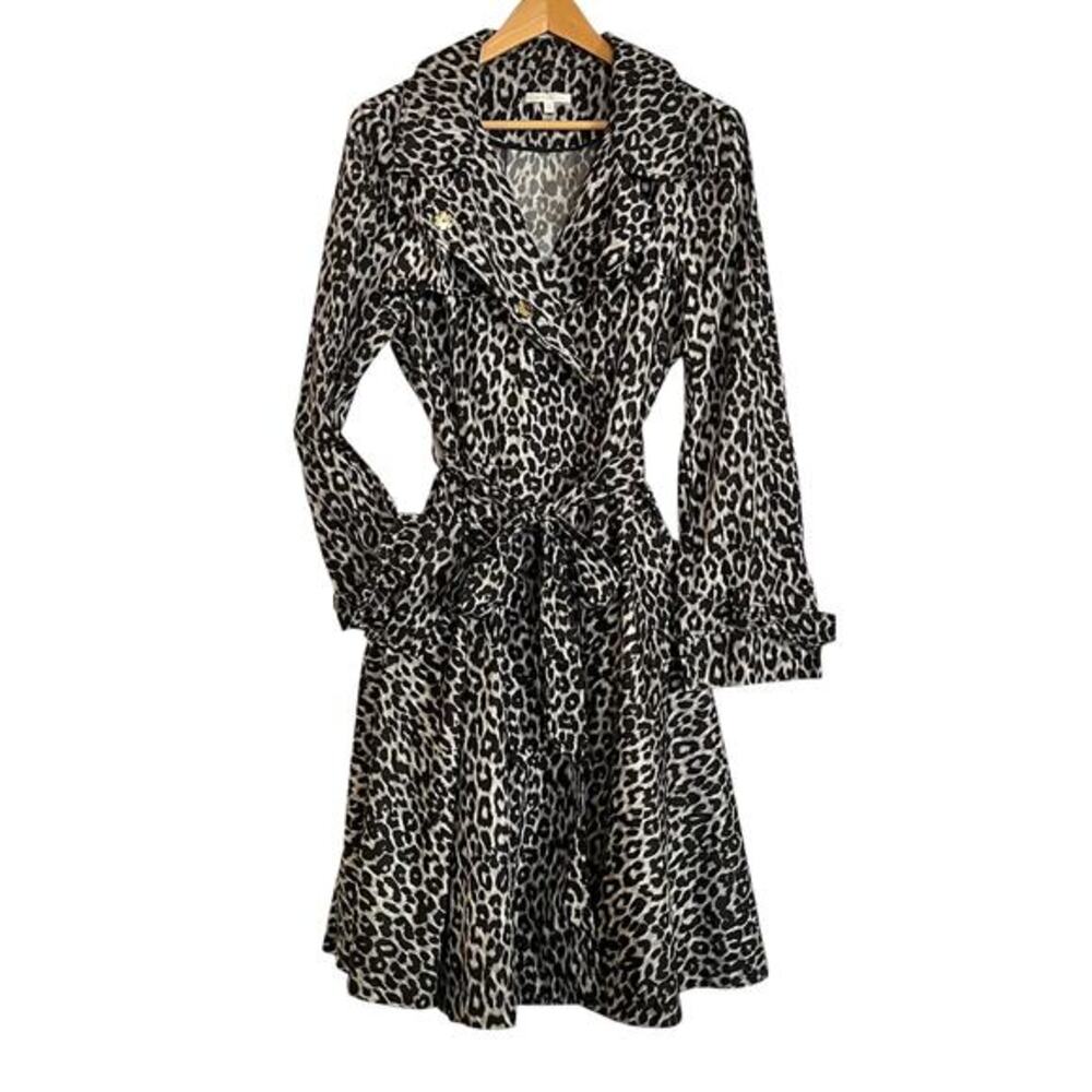 Paule Ka Leopard Print Technical Cotton Double-Breasted Womens Trench Coat 44/XL